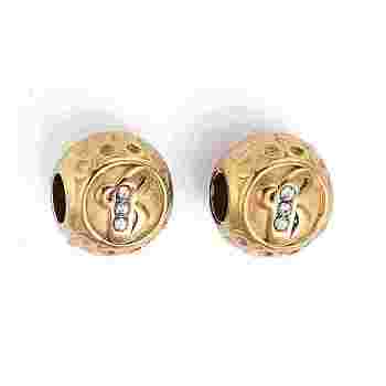 304 Stainless Steel Rhinestone European Beads, Round Large Hole Beads, Real 18K Gold Plated, Round with Letter, Letter T, 11x10mm, Hole: 4mm