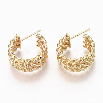 Brass Half Hoop Earrings, Stud Earring, Twist Ring, Nickel Free, Real 18K Gold Plated, 22x19x8.5mm, Pin: 0.7mm