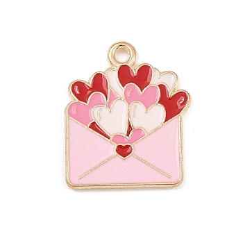 Valentine's Day Alloy Enamel Pendants, Light Gold, Envelope, 20x17x1.5mm, Hole: 1.6mm