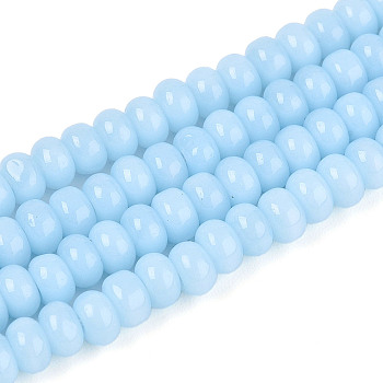 Opaque Spray Painted Glass Beads, Rondelle, Light Sky Blue, 4x2.5mm, Hole: 0.7mm, about 135pcs/strand, 14.96''(38cm)