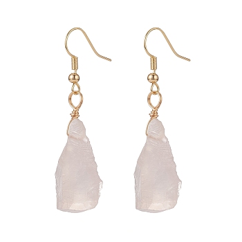 Natural Rose Quartz Irregular Nuggets Dangle Earrings, Gold Plated Brass Jewelry for Women, 40~56.5mm, Pin: 0.7mm