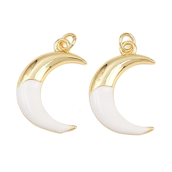 Brass Enamel Pendants, Moon Charms, Long-Lasting Plated, Cadmium Free & Lead Free, Real 18K Gold Plated, 24x16x2.5mm, Hole: 3mm