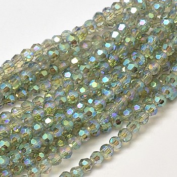 Faceted(32 Facets) Round Full Rainbow Plated Electroplate Glass Beads Strands, Medium Sea Green, 4mm, Hole: 1mm, about 85pcs/strand, 12.5 inch
