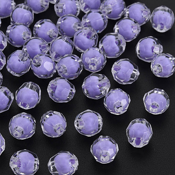 Transparent Acrylic Beads, Bead in Bead, Faceted, Round, Lilac, 8x7.5mm, Hole: 2mm, about 2000pcs/500g