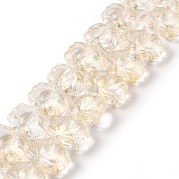 Transparent Glass Beads Strands, Lotus, Light Goldenrod Yellow, 10x14x7mm, Hole: 0.8mm, about 38pcs/strand, 14.17 inch(36cm)