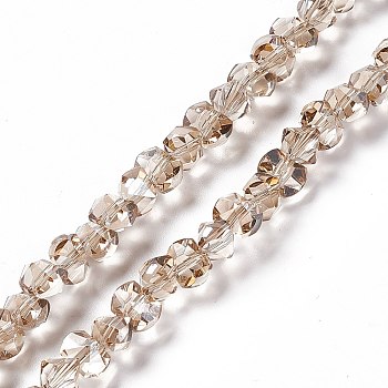 Transparent Electroplate Glass Beads Strands, Pearl Luster Plated, Faceted, Bowknot, Peru, 6x8x7.5mm, Hole: 1.5mm, about 93~97pcs/strand, 20.87~21.26 inch(53~54cm)