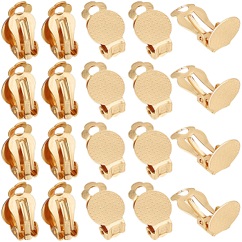 40Pcs 304 Stainless Steel Clip-on Earring Findings, Earring Settings, Flat Round, Golden, Tray: 9.8mm, 16x10x7mm