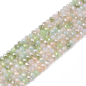 Electroplate Glass Beads Strands, AB Color Plated, Faceted, Rondelle, Light Green, 3x2.5mm, Hole: 0.7mm, about 188~190pcs/16.93 inch~17.71 inch(43~45cm)
