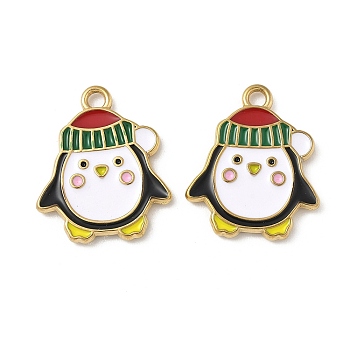 304 Stainless Steel Enamel Pendants, Christmas Theme Charms, Ion Plating(IP), Real 18K Gold Plated, Penguin, 22x18.5x2mm, Hole: 2mm