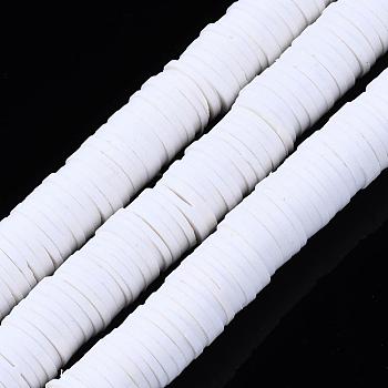 Flat Round Eco-Friendly Handmade Polymer Clay Beads, Disc Heishi Beads for Hawaiian Earring Bracelet Necklace Jewelry Making, White, 10mm