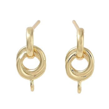 Brass Studs Earringss Finding, Long-Lasting Plated, Lead Free & Cadmium Free, Round, Real 18K Gold Plated, 15.5x7mm, Hole: 1.5mm, Pin: 11.5x0.7mm