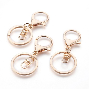Alloy Keychain Clasp Findings, with Iron Key Rings, Golden, 68x30x5mm