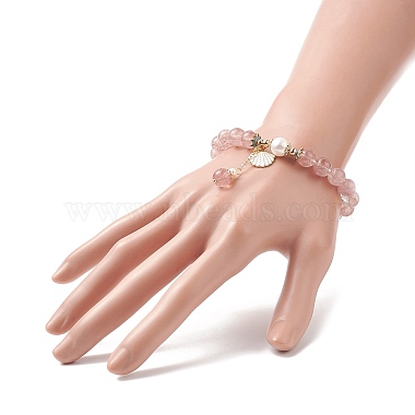 Natural Strawberry Quartz & Pearl Stretch Bracelet(BJEW-JB09224-04)-2