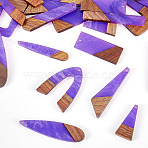 20Pcs 10 Styles Resin & Wood Pendants, Mixed Shape Charms, Blue Violet, 28.5~52.5x7.5~28.5x3.5mm, Hole: 1.2~2mm, 2pcs/styles(WOOD-TA0002-67A)