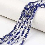 Electroplate Opaque Glass Beads Strands, Half Silver Plated, Faceted, Rondelle, Royal Blue, 3.5x3mm, Hole: 0.4mm, about 118~123pcs/strand, 32~33cm(EGLA-A034-P3mm-M14)