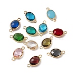 Transparent K9 Glass Connector Charms, with Golden Plated Brass Findings, Cadmium Free & Nickel Free & Lead Free, Faceted, Oval Links, Mixed Color, 16.5x8.5x4mm, Hole: 1.8mm(X-GLAA-A005-10G)