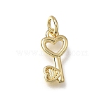 Valentine's Day Brass Charms, Key with Heart Charms, Lead Free & Cadmium Free, Real 18K Gold Plated, 14x7x1.5mm, Hole: 3mm(KK-C262-38G)