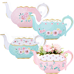 12Pcs 4 Styles Teapot Shaped Paper Bouquet Packing Boxes, Flower Gift Cases with 3 Sheets Round Dot Stickers, Mixed Color, 12x8x25cm, 3pcs/style(DIY-SP0006-40)