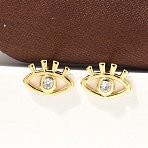 Brass Micro Clear Cubic Zirconia Eye Stud Earrings, Long-Lasting Plated, Lead Free & Cadmium Free, Real 18K Gold Plated, 8.5x11.5mm(EJEW-S252-02G)