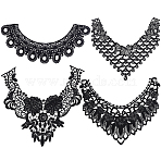 4Pcs 4 Style Milk Silk Embroidered Floral Lace Collar, Neckline Trim, Clothes Sewing Applique, Edge Flower, Black, 259~325x260~350x1mm, 1pc/style(DIY-GF0005-39A)