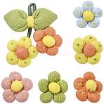 6Pcs 6 Styles Flower Cotton Brooches, Platinum Iron Pins for Backpack Cloth, Mixed Color, 49.5~125x52~92mm, 1pc/style(JEWB-CJ0001-72)