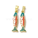 Brass Enamel Pendants, Fish Charms, Real 18K Gold Plated, Teal, 22.5x6.5x3mm, Hole: 4x2.5mm(KK-F911-23G-02)