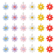 60pcs 6 colors Opaque Resin Pendants, Daisy Flower Charms, Mixed Color, 21x17mm, 10pcs/color(RESI-HY0001-15)