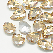 Pointed Back Glass Rhinestone Cabochons, Back Plated, Faceted, teardrop, Light Colorado Topaz, 8x6x3mm(RGLA-T081-6x8mm-06)