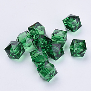 Transparent Acrylic Beads, Faceted, Cube, Dark Green, 12x12x10mm, Hole: 1.5mm, about 510pcs/500g(TACR-Q259-12mm-V17)