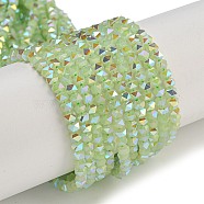 Electroplate Glass Beads Strands, Pearl Luster Plated, Faceted, Star, Pale Green, 3x4x4mm, Hole: 1mm, about 98pcs/strand, 12.60''(32cm)(GLAA-Q105-02N)