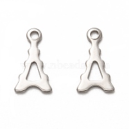 201 Stainless Steel Charms, Laser Cut, Tower, Stainless Steel Color, 13x7x1mm, Hole: 1.4mm(STAS-I172-39P)