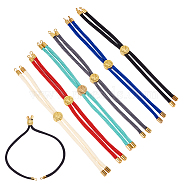 Polyester Cord Bracelet Making, Slider Bracelets, with Golden Plated Brass Findings, Flat Round with Tree, Mixed Color, 4-7/8 inch(12.5cm)x2mm, 5colors, 1pc/color, 5pcs/box(BJEW-PH0004-07)