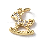 Brass Micro Pave Cubic Zirconia Charms, with Jump Ring, Rocking Horse Charms, Real 18K Gold Plated, 11.5x10x2mm, Hole: 3mm(ZIRC-F131-24G)