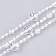 Plastic Beaded Trim Garland Strand, Great for Door Curtain, Wedding Decoration DIY Material, Faceted Round, Clear AB, 7~12mm and 4mm, about 10m/roll(AJEW-S071-09)