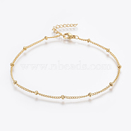 304 Stainless Steel Anklets, with Lobster Claw Clasps, Round Beads and Twist Chain, Golden, 9 inch(230mm), 1.5mm(X-AJEW-H013-04G)