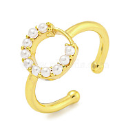 Rack Plating Brass Open Cuff Rings for Women, with ABS Imitation Pearl, Cadmium Free & Lead Free, Long-Lasting Plated, Letter, Letter C, Inner Diameter: 17mm, Letter C: 12x10.5mm(RJEW-F162-01G-C)