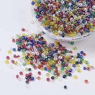 Glass Seed Beads, Trans. Colours Lustered, Round, Mixed Color, 4mm, Hole: 1.5mm, about 4500pcs/pound(SEED-A006-4mm-M)