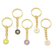 Alloy Enamel Flower Pendant Keychains, with Iron Keychain Ring, Mixed Color, 6.8cm(KEYC-JKC00528)