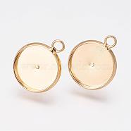 Brass Stud Earring Settings, Flat Round, Real 24K Gold Plated, Tray: 12mm, 17x14x2mm, Pin: 0.7mm(KK-G301-01G)