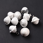 Natural Howlite Pendants, Planet Charms, with Platinum Plated Alloy Snap on Bails, 19.5~21.5x18~18.5mm, Hole: 5.5x3.3mm(G-B041-01P-18)
