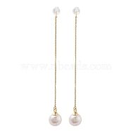 Natural Pearl Ear Studs, Ear Threads, with Brass Findings and 925 Sterling Silver Pins, Round, Real 14K Gold Plated, 72x8.5mm(EJEW-P256-46G)