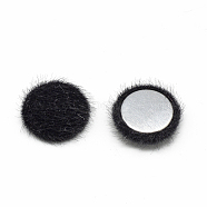 Faux Mink Fur Covered Cabochons, with Aluminum Bottom, Half Round/Dome, Black, 15x5mm(X-WOVE-S084-49A)