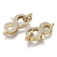 Brass Micro Pave Clear Cubic Zirconia Lobster Claw Clasps, with Tube Bails, Nickel Free, Number 8, Real 16K Gold Plated, Clasp: 24x14.5x5mm, Hole: 1.5x2mm, Tube Bails: 9.5x7.5x1.5mm, hole: 1.2mm(ZIRC-S066-023-NF)