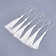 Polyester Tassel Big Pendant Decorations, White, 80~90x6~7mm(FIND-S307-02)