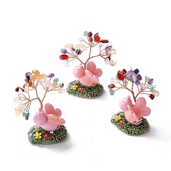 Natural Gemstone Chips & Resin Pedestal Display Decorations, with Brass Finding, Tree, 71~74x49~53x32~34mm(DJEW-A001-03E)