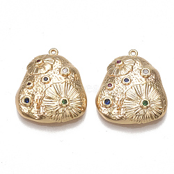 Brass Pendants, Nickel Free, Real 18K Gold Plated, with Cubic Zirconia, Colorful, Nuggets, 20x17.5x4.5mm, Hole: 0.9mm(X-KK-T038-349G)