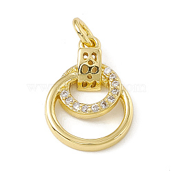 Brass Micro Pave Cubic Zirconia Charms, with Jump Rings, Double Ring Charm, Real 18K Gold Plated, 15x10.5x3mm, Hole: 2.7mm(ZIRC-F132-79G)