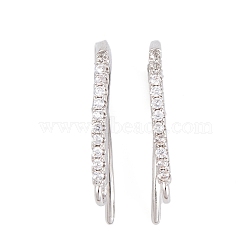 Rack Plating Brass Cubic Zirconia Earring Hooks, Cadmium Free & Lead Free, Long-Lasting Plated, Platinum, 17x2mm, Hole: 1.5mm, Pin: 19x1mm(KK-S374-05P-04)