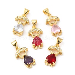 Real 16K Gold Plated Brass Micro Pave Cubic Zirconia Pendants, with Glass, Girl Charms, Mixed Color, 18x11x4.5mm, Hole: 4.5x3.5mm(ZIRC-L103-055G)