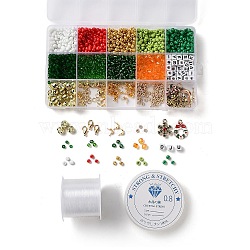 DIY Christmas Bracelet Making Kit, Including Cube & Rose Acrylic & Glass Seed Beads, Candy Cane & Snowflake Alloy Pendants, Mixed Color(DIY-FS0004-61)